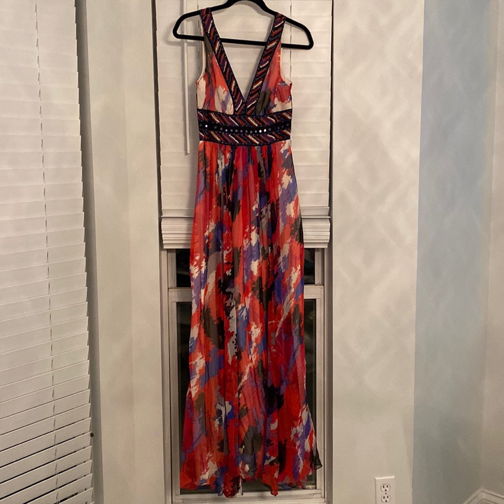 NWT BCBGMAXARIA gorgeous Poppy Combo Long Maxi Woven Dress Size 0.